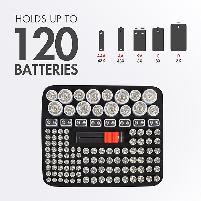 Tenergy Alkaline Batteries & Storage Case, 48xAAs, 48xAAAs, 8xC Size, 8xD Size, 8 Pack 9V Size Batteries, and Battery Organizer Case