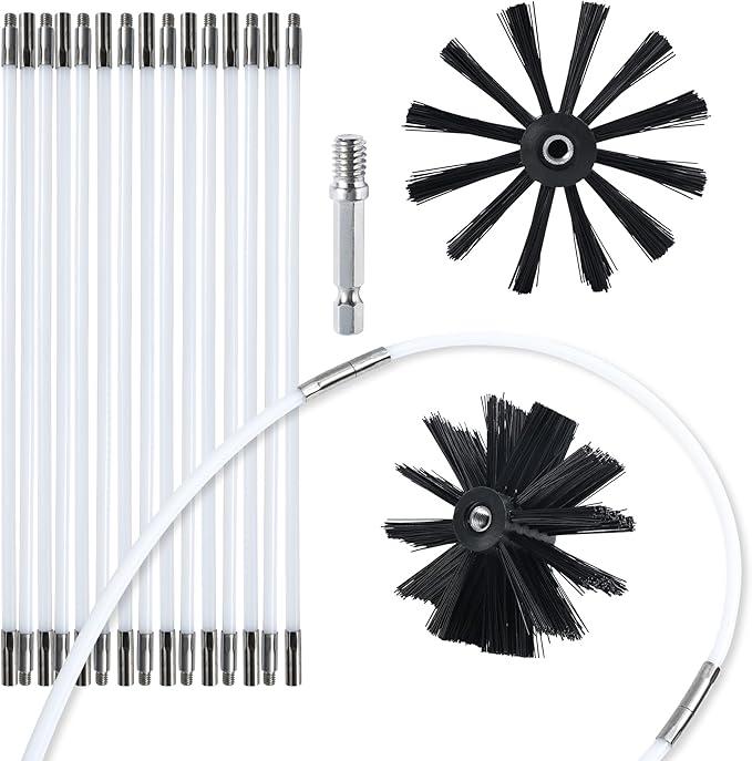 HOKLNUSE Dryer Vent Cleaner Kit Chimney Sweep Cleaning Tools Pellet Stove Cleaner Kit Air Dryer Duct Fireplace Brushes for Easy Lint Cleaning with 4" and 6" Brush Heads (Medium Duty, 20Feet)