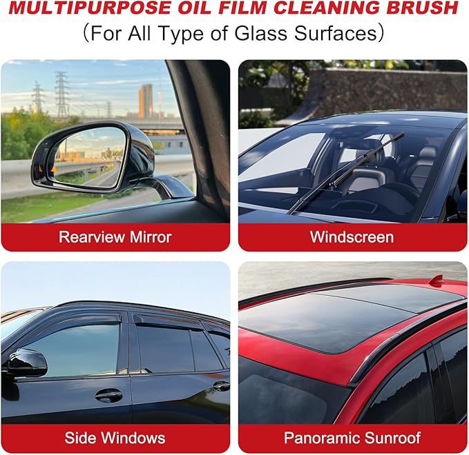 Kubot Automotive Oil Film Cleaning Brush New Glass Coating for Windshield Glass Oil Film Remover, Strong Front Windshield Remover for Windshield Improves Clarity and Visibility(1set, Red)