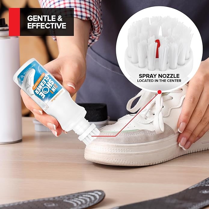 All-In-1 Shoe Cleaning Kit, Brighten & Clean with Soft Bristle Shoe Brush & Cleaning Spray, Best Shoe Cleaner for White Sneakers, Rubber Soles & Tennis Shoes, Essential Shoe Eraser Sneaker Cleaner