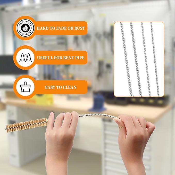 Brass Wire Brush Set 9pcs Tube Cleaning Brush 12" Round Wire Brushes Kit Bore Brush Metal Bristle Cleaning for Pipe, Tube, Auto Parts, Engine(6mm/8mm/10mm/12mm/14mm/15mm/18mm/20mm/25mm)
