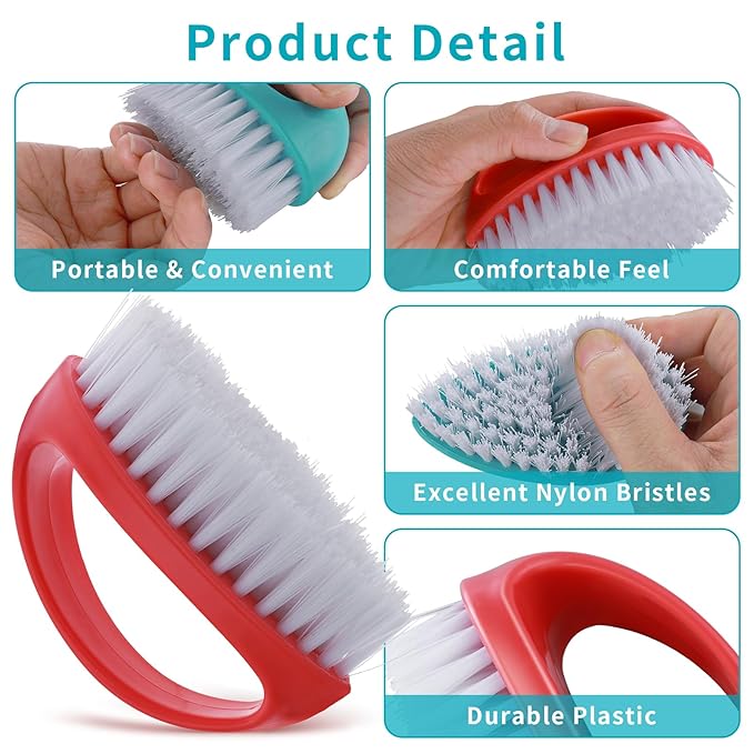 Hand Nail Brushes, 2pcs Grip Clean Heavy Duty Nail Brushes for Cleaning Fingernails Nylon Firm Stiff Bristles Deep Clean Scrubber for Mechanics Gardeners Hand Under Nails Toes(Red, Blue)