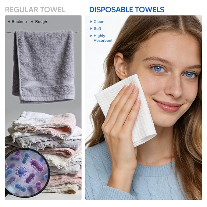 Disposable Face Towels, 50 Count Ultra Soft Biodegradable Facial Cleansing Cloths, Lint-Free Makeup Remover Cloth in Paper Box