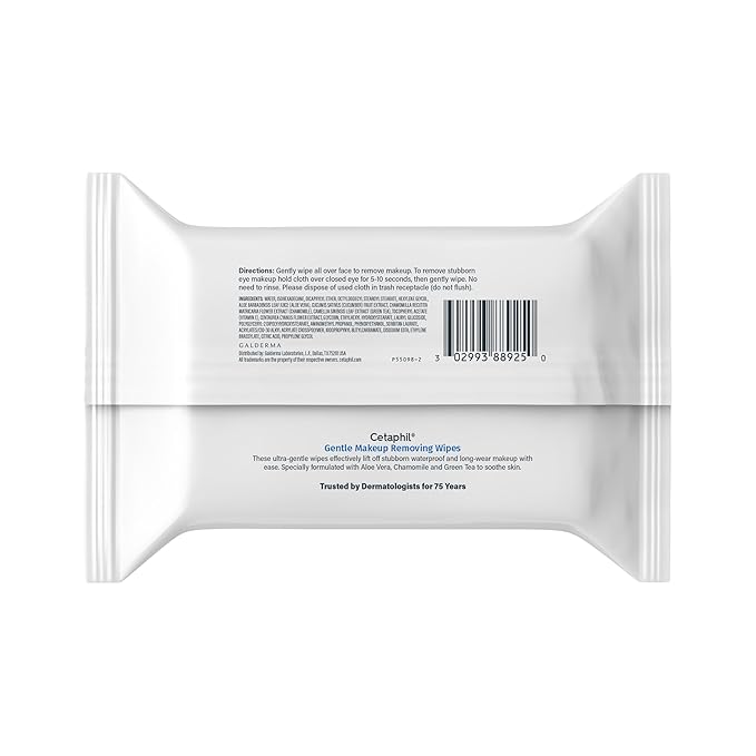 Cetaphil Gentle Makeup Removing Face Wipes, Daily Cleansing Facial Towelettes Gently Remove Makeup, Fragrance and Alcohol Free, 25 Count