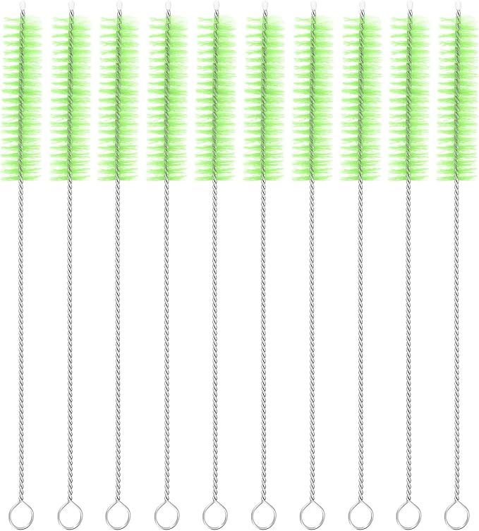 uxcell 10Pcs Drinking Straw Cleaning Brushes, 8" x 5/8" Nylon Bristles Long Straw Brush Pipe Cleaner for Washing Straws Pot Spout, Sippy Cup, Bottle and Tube (Green)
