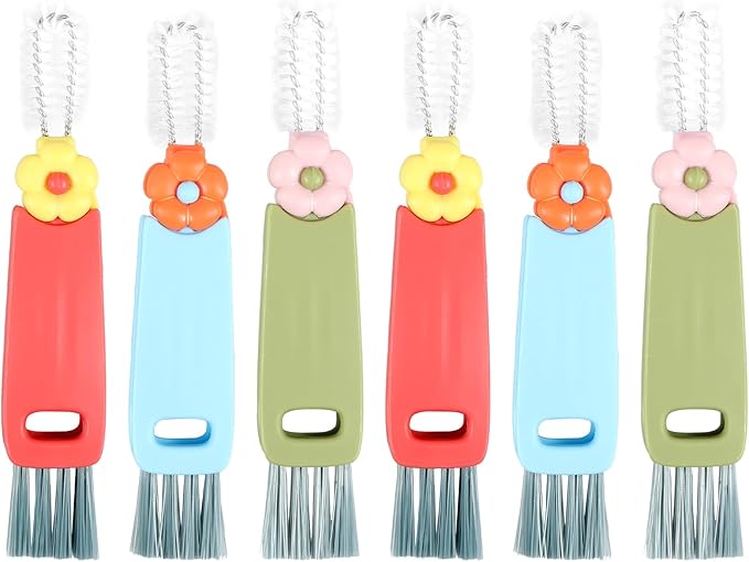 6 Pack 3 in 1 Cup Lid Cleaning Brush, 180° Rotatable Bottle Brush Gap Cleaner, Multifunctional Hangable Crevice Cleaning Brush for Baby Bottle, Water Bottle, Tumbler & Kitchen Mugs