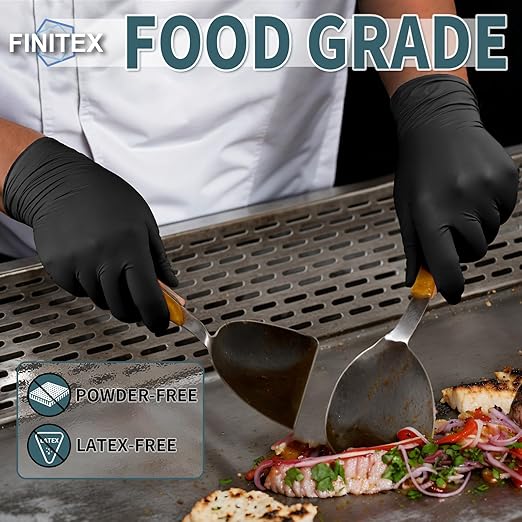 FINITEX - Black Nitrile Disposable Gloves, 5mil, Powder-free, Medical Exam Latex-Free 100 PCS For Cleaning Food Glove (XX-Large (Pack of 90))