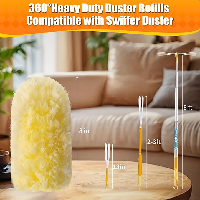 20 Count 360° Heavy Duty Duster Refills, Compatible with Swiffer Duster, Larger Size Disposable Electrostatic Microfiber Dusters, 4X Thick Cleaning Dusters, Unscented