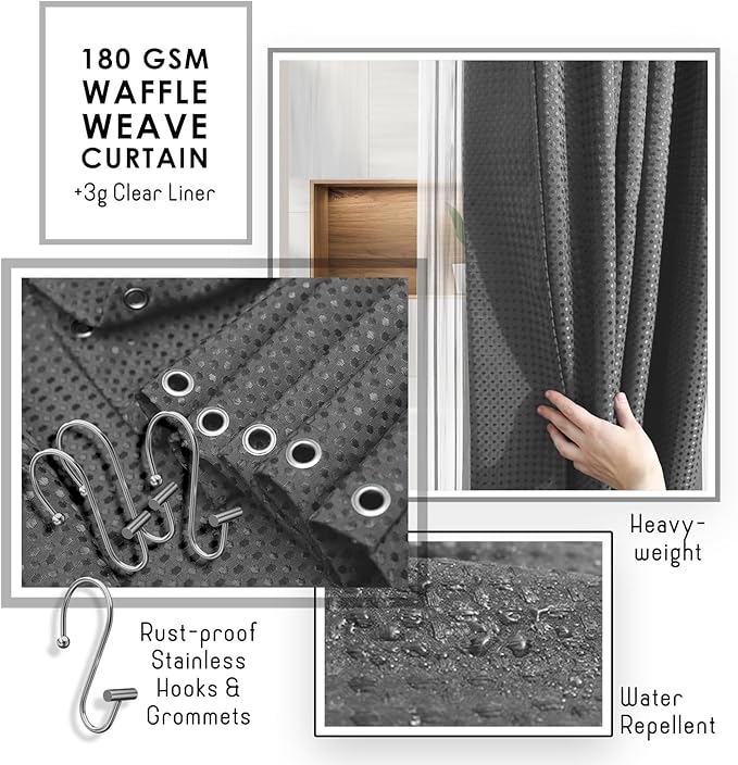 Clara Clark Bathroom Accessories Set - Bathroom Set, Bathroom Sets with Shower Curtain and Rugs, Shower Curtain Set with Bathroom Trash Can - Ombre Grey - 22PC