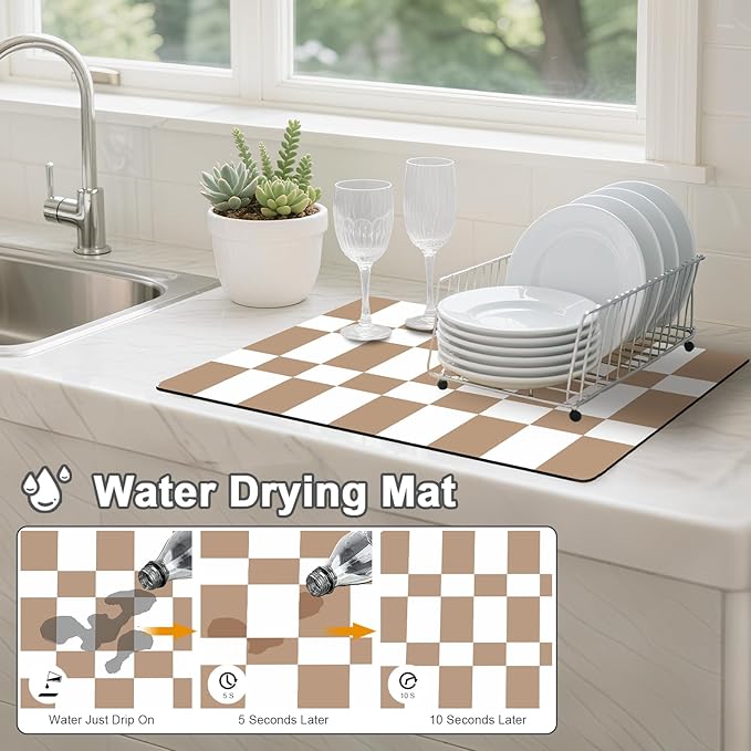 Dish Drying Mats for Kitchen Counter, Waterproof Coffee Mat for Countertop, Under Sink Mats, Coffee Bar Mat Accessories