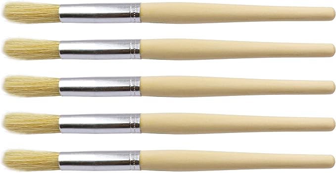 LBY 5pcs Natural Pig Bristle Espresso Maker Cleaning Brush, 195mm(7.68'') Household Cleaning Brush, Paint Brush Parts Cleaning Brush, Natural Pig Bristle, Wooden Handle