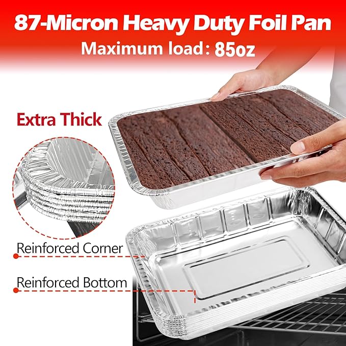 Aluminum Pans Foil Pans, 30 Pack 9x13 Disposable Aluminum Trays Half Size Heavy Duty Tin Foil Trays Food Containers For Cooking, Baking, Roasting, Heating or Steam Table