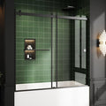 Bathtub Sliding Door, 55"-60" W x 56" H Tub Shower Door, Bathtub Glass Door Bathtub Double Sliding Shower Door Tempered Glass Explosion-Proof Film Stainless Steel Matte Black