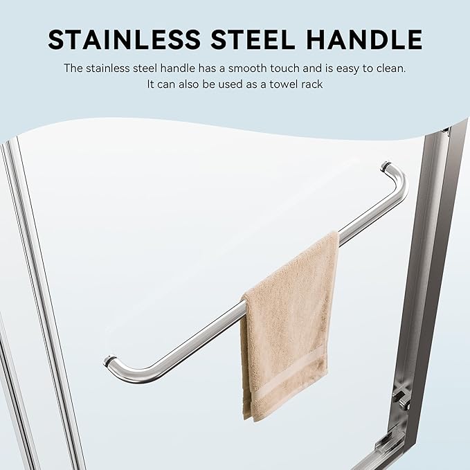 44-48" W x 72" H Bathroom Double Sliding Shower Door, Semi-Frameless Shower Glass Doors with 1/4" (6mm) Clear SGCC Tempered Glass and Stainless Steel Handles, Easy to Install, Chrome