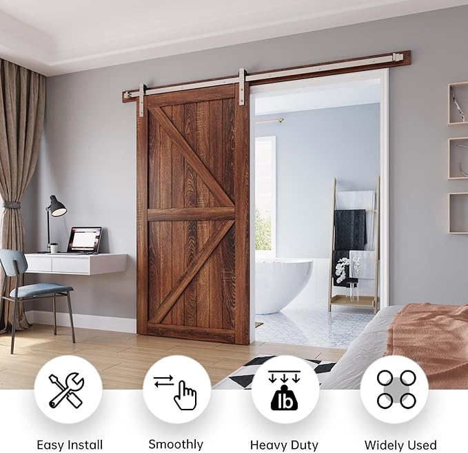 EaseLife 8 FT Brushed Nickel Sliding Barn Door Hardware Track Kit,Straight Pulley,Heavy Duty,Slide Smoothly Quietly,Easy Install (8FT Track Kit for 40"~48" Wide Single Door)
