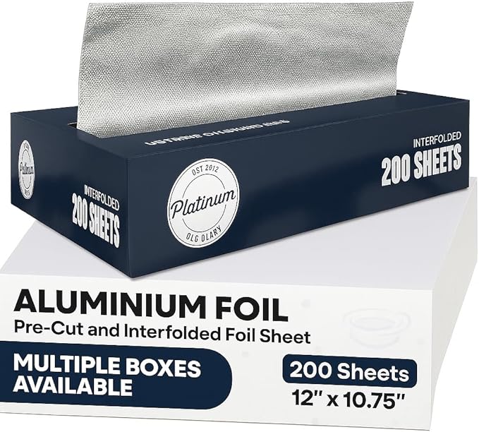 Pre-Cut Aluminum Foil Sheets 12" x 10.7" – Non-Stick, Pop-Up Disposable Sheets for Grilling, Baking, BBQ, Food Storage, and Catering (12X10.7", 200.0, sheet)