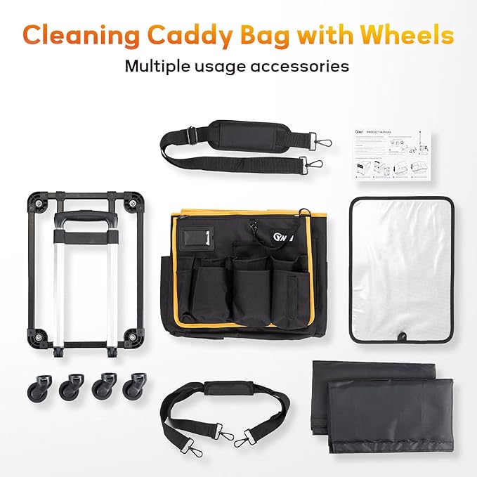 YMU Large Rolling Cleaning Caddy Bag With Detachable Trolley, 4 in 1 Portable Cart for Housekeeping With Swivel Caster & Shoulder Strap, Waterproof Supplies Organizer