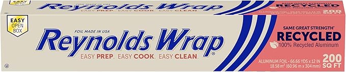 Reynolds Wrap Recycled Aluminum Foil, Recycled Foil Roll, Made From 100% Recycled Materials, With Secure Easy Open and Close Tab, 200 Sq. Ft.