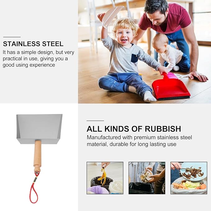 Hemoton Mini Stainless Steel Dustpan 8.66X5.51 Inch Small Metal Dust Pan Lightweight Tabletop Cleaning Tool for Kitchen and Home
