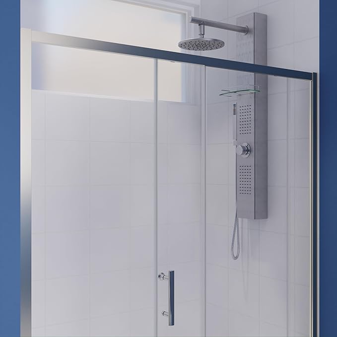 ANZZI 72 x 60 inch Framed Shower Door in Brushed Nickel, Halberd Water Repellent Glass Shower Door with Seal Strip Parts, Easy Glide Rollers Sliding Shower Door, SD-AZ052-02BN