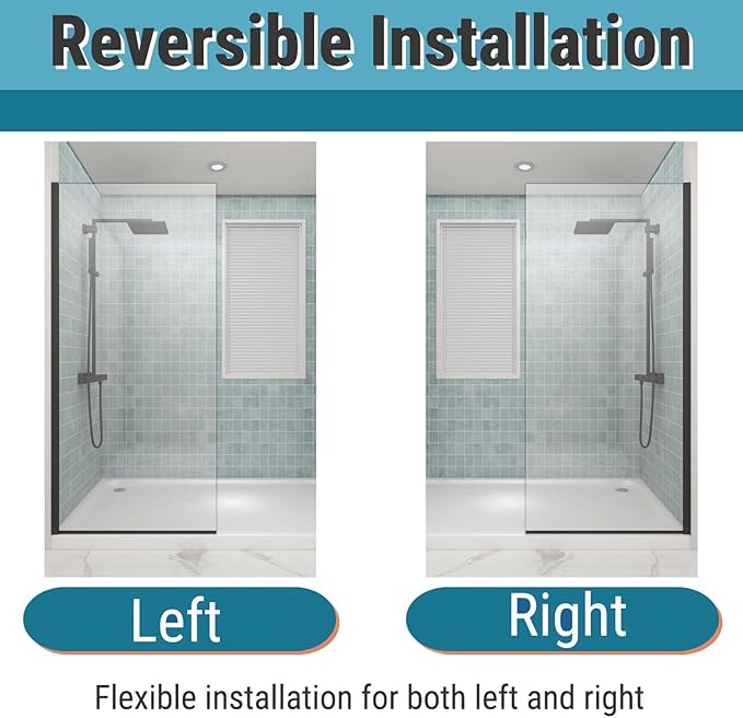 Sunrosa 36"×76" Shower Glass Panel,8mm Thick Shower Screen,Matte Black Semi-Frameless Bathroom Shower Door, Easy to Clean