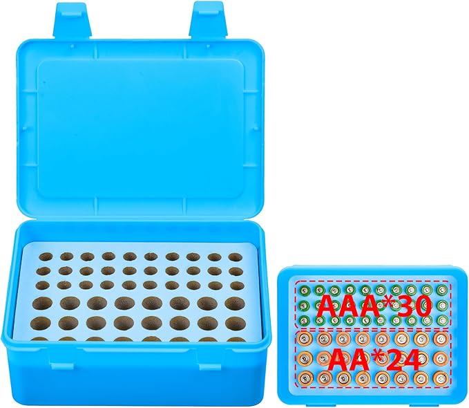 ALCYON Battery Organizer Storage Box, Garage Case Holder for 24* AA, 30* AAA Batteries (Bag Not Include Batteries Pack) (blue)