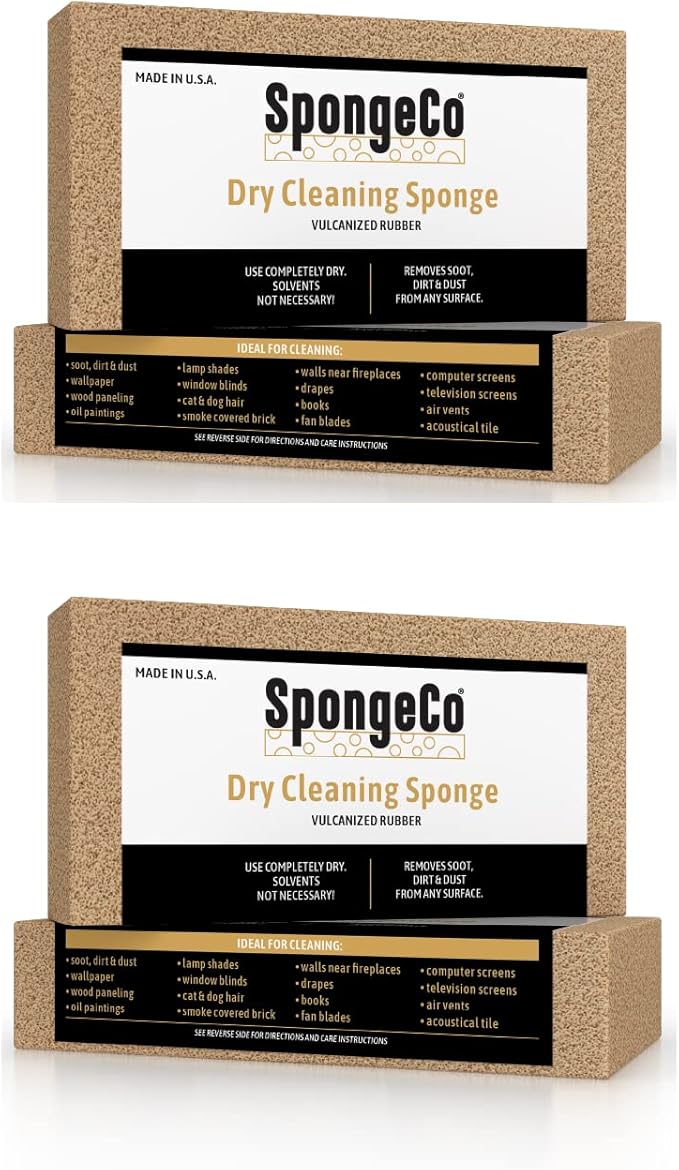 Dry Cleaning Soot Eraser Sponge - Pet Hair, Smoke, Soot, Dust and Dirt Remover - 3x6 Double, One Unit (2 Pack Single)