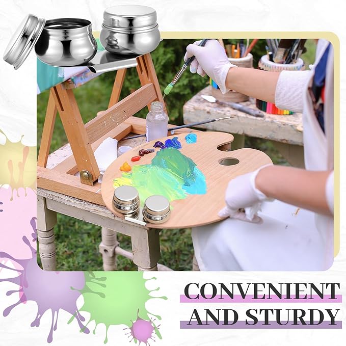 2 Pcs Paint Brush Cleaner Set Stainless Steel Double Dipper Palette Cup Paint Brush Portable Washer Holder for Oil Cleaner Kits(Drum Shape,Medium)