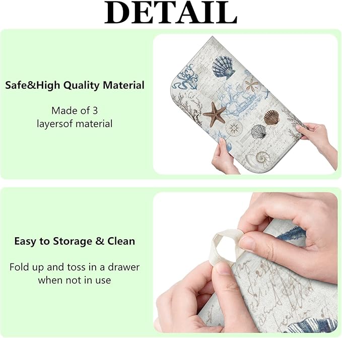 Ocean Dish Drying Mat for Kitchen Countert,Coastal Theme Farmhouse Style Microfiber Summer Drying Mat, Washable Absorbent Countertop Dish Draining Mat, 16×18 Inch