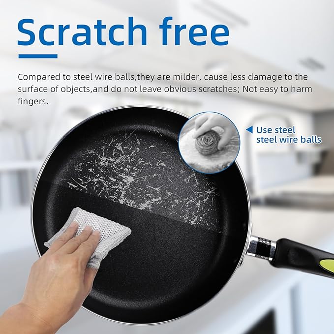 Large Size Non Scratch Steel Wire Dishwashing Rags and Steel Scrubber,Substitute for Steel Wool Scrubbers,Kitchen Cleaning Cloths, Multifunctional Wire Dishcloth for Pots,Pans,Dishs,Flatwarel