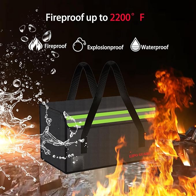 Lipo Battery Safe Bag Large Capatity Fireproof Bag for Ebike Lipo Battery Other Batteries Storage Charging Transport Home Office Travel Safe Storage Pouch