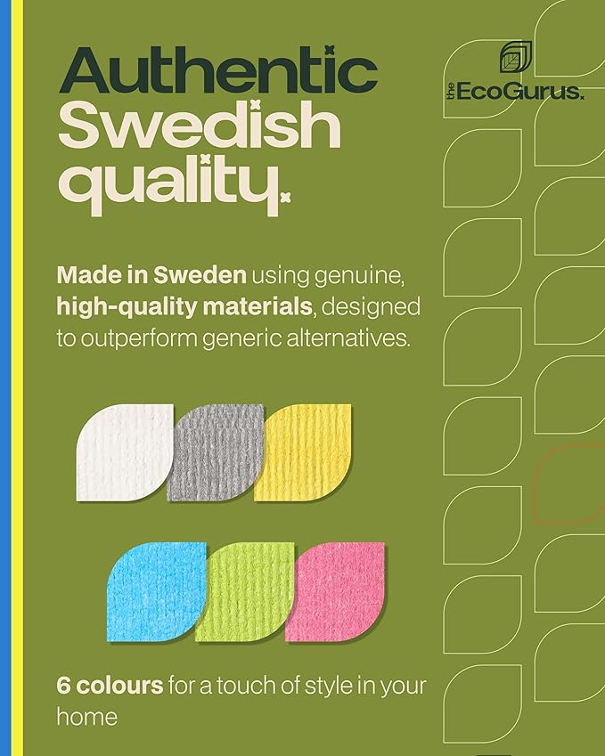 Original Swedish Dishcloth – Made in Sweden, 10 Cloths, Reusable & Biodegradable Cellulose Sponge for Kitchen, Suitable for All Surfaces, Odour Resistant Eco Cleaning – White