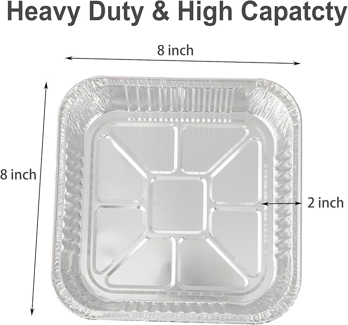 10pack- 8 x 8 Aluminum foil Pans Disposable Heavy Duty Square baking Cake Pan, Cooking Tins Homemade Breads Oven Pan, Baking cake Roasting Pans