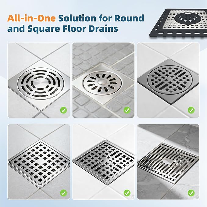 Hibbent Upgraded Shower Drain Hair Catcher for Bathroom Floor 4" Drain, Anti-Clogging Shower Drain Cover, Stainless Steel & Silicone Drain Strainer with Handle, Shower Drain Protector, Dark Grey