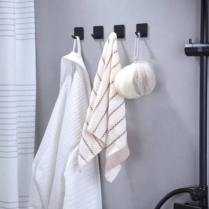 YIGII Adhesive Wall Hooks, Sticky on Hooks No Damage Towel Hooks Heavy Duty Stainless Steel, 8 Pack Matte Black