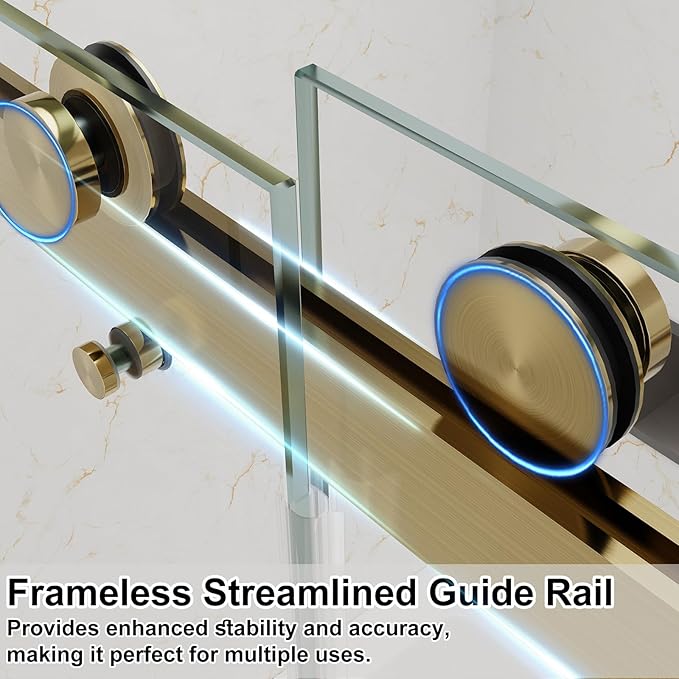 56-60" W x 60" H Double Sliding Bathtub Shower Door, 5/16" (8mm) Tempered Glass Frameless Shower Glass Door, Double Nano Coating, Pull Towel Rack (Brushed Gold)