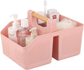rejomiik Shower Caddy Portable with Bamboo Handle, Plastic Basket Cleaning Caddy Organizer Storage Tote for Bathroom, College, Dorm Room Essentials, Pink