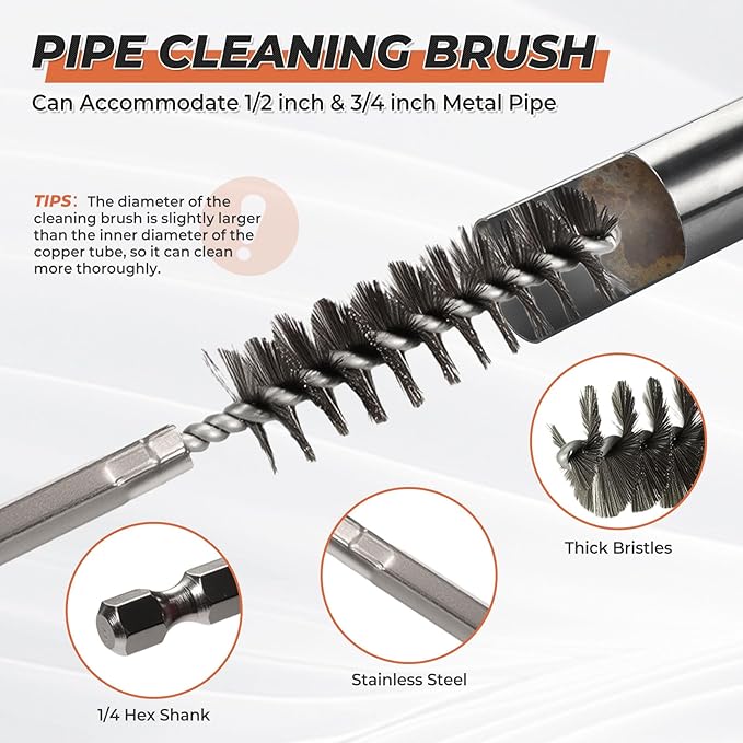 1/2" & 3/4" Metal Copper Pipe Cleaner Set,2PCS Replacement Blades provided per Size,Include 4PCS Stainless Steel Wire Bore Brush,for Cleaning Rust, Stains, Paint on Copper Pipe & Various Metal Pipes