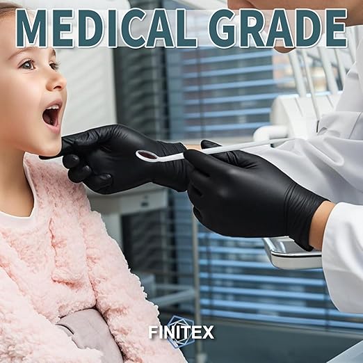 FINITEX - Black Nitrile Disposable Gloves, 5mil, Powder-free, Medical Exam Latex-Free 100 PCS For Cleaning Food Glove (Large)