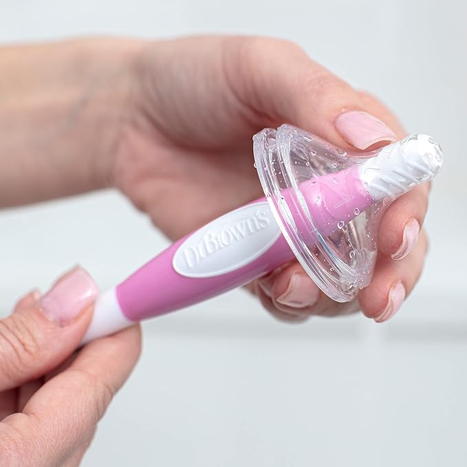 Dr. Brown's Soft Touch No Scratch Baby Bottle Cleaning Brush Nipple Cleaner with Stand and Storage Clip,BPA Free,Pink,(Pack of 12)