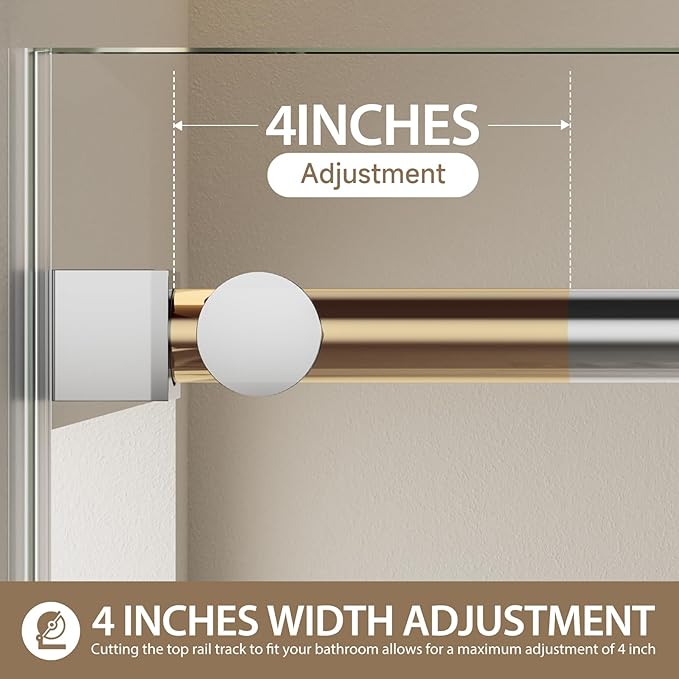 Frameless Bathtub Shower Doors 56-60" W x 60" H, 5/16" Tempered Glass Sliding Shower Door for Bath Tub with Explosion-Proof Film and Nano-Coating, Stainless Steel Components in Chrome