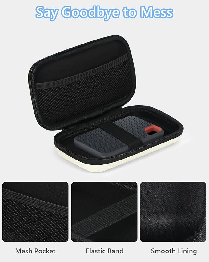 GLCON Off White Small Travel Electronic Organizer Case - Universal Hard Carrying Case Portable Storage Pouch Bag for Tech Accessories, Cable, Cord, MP3 Players, Card, Car Key Cash, SD Card