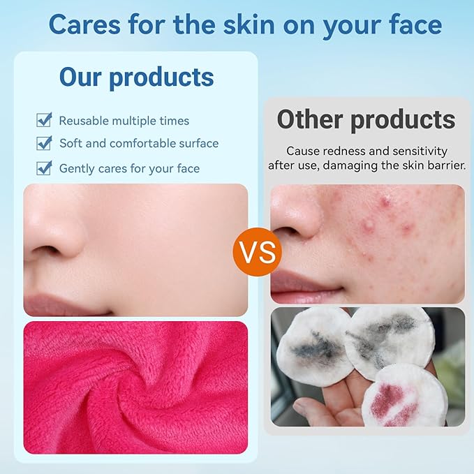 7PCS Makeup Remover Cloth, Makeup Eraser Cloth Cleaning Reusable Face Wash Cloths for All Skin Types Face Wash Soft Make up Towels Facial Cleansing Cloths for Women 6" X 6.3"