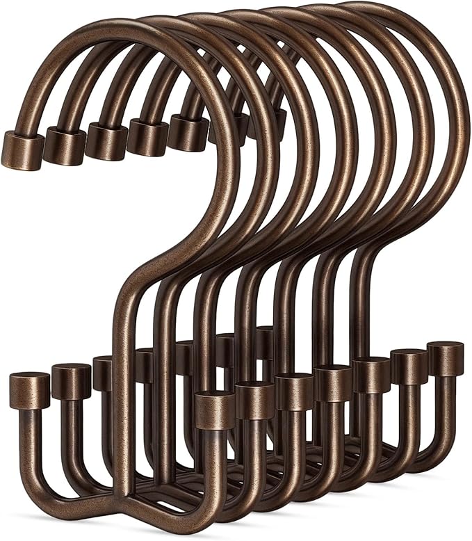 Goowin Shower Curtain Hooks, Shower Curtain Rings, Durable Rust Proof Shower Curtain Hangers, Shower Rings for Curtain, Double Glide Shower Hooks for Shower Curtain, Bronze, 24 Pack-Cylinders