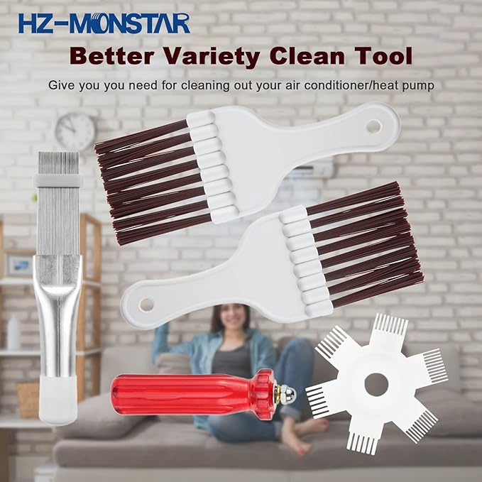 4 Pcs Air Conditioner Condenser Fin Cleaning Brush, Coil Condenser Brush AC Fin Comb, Stainless Steel Air Refrigerator Fin Cleaner Whisk Brush Evaporator Radiator Repair Tool, AC Coil Cleaner Brush
