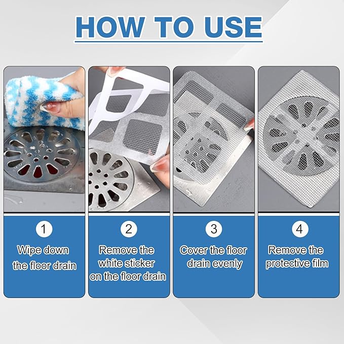 50Pcs Disposable Hair Drain Stickers,Shower Drain Hair Catcher Mesh Stickers,Bathroom Shower Drain Protector,Mesh Cover Floor Drain Sticker for Kitchen Bathroom Bathtub