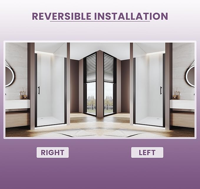 Glass Shower Door 35.5-37" W x 72" H, UCALAFEE Frameless Pivot Shower Door with 1/4" (6mm) SGCC Clear Tempered Glass, Waterproof Seal, Easy Clean & Anti-Fog Coating, Reversible Design, Matte Black