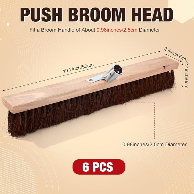 Vesici 6 Pcs Scrub Deck Brush Broom Heads Heavy Duty 19.7 x 2.4 Inch Replacement Large Wide Brooms for Outdoor Concrete Shop Boat Industrial Push Garage Driveway Farmhouse Livestock Cleaning Scrubber