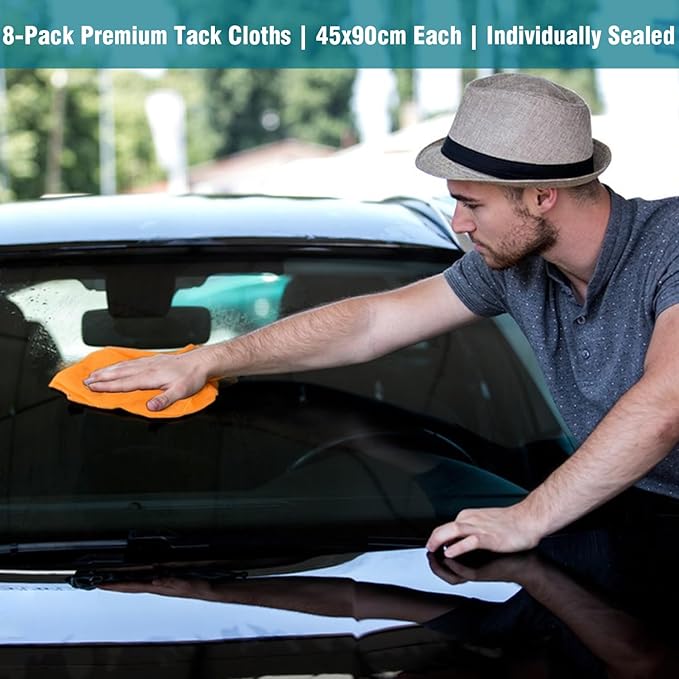 8 Pack Tack Cloths, 17.7" x 35.4" Premium Tack Rags for Woodworking & Automotive Painting - Wax & Silicone Free, Lint-Free Dust Removal for Sanding, Staining, Cleaning, and Surface Prep (8)