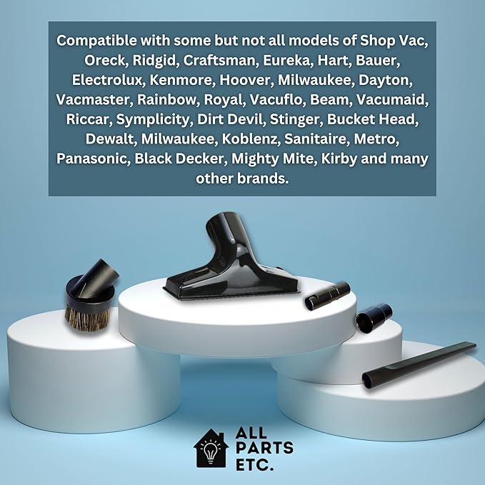 Attachments for 1.25" Vacuum Cleaner – Dust Brush, Crevice, Upholstery Tool & 2 Adapter - fits 1.5" & 1.375" Compatible with Kirby, Shark, Hoover, Oreck, Bissell, Eureka, Rainbow